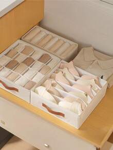 Drawer Organizer Dividers, Foldable Wardrobe Storage Boxes, Baskets And Fabric Storage Bins For Clothes, Underwear, Bras, Ties, Accessories, Socks - Beige - View 4