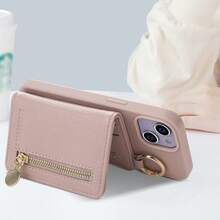 Notebook Style One Shoulder Fashion Smartphone Protective Case, Shoulder Strap, Ring Holder, Notebook Style Mirror, Women, Lightweight, PU Leather Smartphone Protective Case With Stand Function, Horizontal Stand Function, Wallet, Ring Holder, Adjustable Length, Zipper, Lightweight, Shock-Resistant