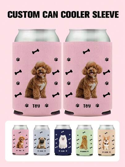 1pc Custom Pet Photo Can Cooler Sleeve Personalized Drink Sleeve With Name Customizable Can Holder For Dogs And Cats Insulated Beverage Sleeve Five Colors Available Cute Pet Picture Design Reusable Neoprene Can Cover For Soda Beer Water Bottle Summer Outdoor Party Gift