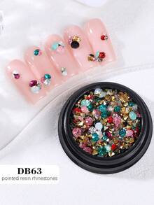 1盒彩色Y2K美学美甲水钻，彩色树脂尖底水钻，适用于DIY美甲装饰、美甲宝石、美甲用品、美甲配件 - 彩色 - 查看 5