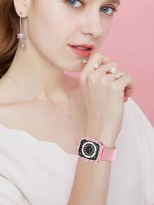 4 Stücke Bling Doppelreihen Strass Cut Out Apfel Uhr Schutzhülle, 4-Farben-Kombinations-Set, modisch für Frauen, stoßfeste Hartplastik Uhr Schutzabdeckung kompatibel mit Apple Watch 38/40/41/42/44/45/46/49mm, passend für Apple Watch Series Ultra/10/9/8/7/6/SE/5/4/3