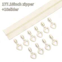 5yards 3# Nylon Zipper With 10pcs Heart-Shaped Zipper Pulls = 1 Pack, Colorful 3# Zipper With Heart Zipper Pulls, Suitable For Bags, Handbags, Sewing Replacement, DIY Wallets, Etc.