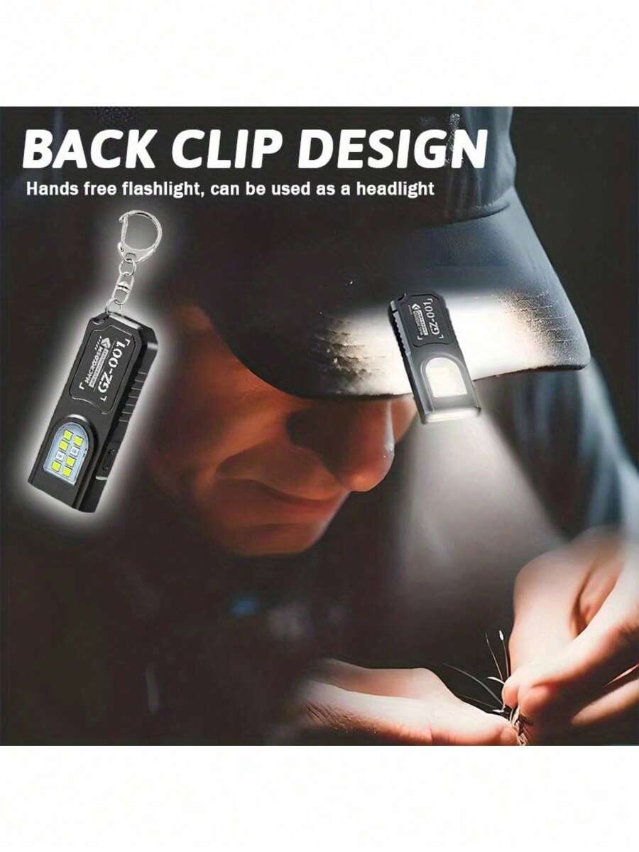 Portable USB Rechargeable Hands-Free Flashlight | Mini Keychain Light With Bottom Magnet, Clip Design, 5 Lighting Modes, Multi-Function Emergency Lantern, Hanging Tent Light, Suitable For Travel, Camping, Fishing
