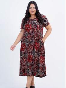Women's Plus Size Midi Dress - 紅色 - 查看 11