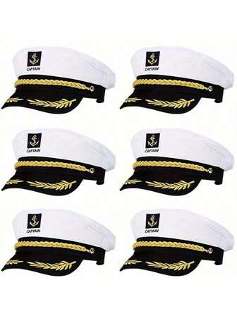 6pcs Navy Cap Sailor Hat Outdoor Travel Sun Hat Casual Flat Top Cap Captain Hat Cruise Party Unisex Navy Ceremonial Hat, Ideal Choice For Team Building Gatherings