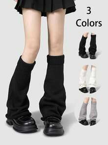 半双装纯色针织腿套，女士针织腿套，Y2K亚文化喇叭腿套，JK长款腿套，适合春秋季穿着 - 常規款 - 查看 2
