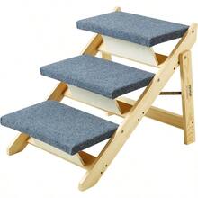 Wood Pet Stairs/Pet Steps 2-In-1 Foldable Wooden Dog Stair For Beds Sofa And Cars Dog Stairs And Ramp With 4 Steps For Small Medium Large Pet Up To 150 Lbs - 3步 - 查看 10