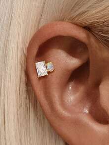 1Pc Diamond 925 Sterling Silver Earring Women Classic Stud Earring Flat Back 18K Gold Plated Helix Cartilage For Daily Wear Wedding Party Engagement Christmas Gifts Fine Jewelry - Gold - View 6