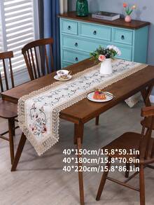 1pc Butterfly Embroidered Lace Trim Table Runner, Romantic Polyester Lace Edge Dust & Heat Resistant Table Runner, Suitable For Dining Table, Coffee Table, Home Decor, Wedding, Party, Holiday - Champagne - View 3