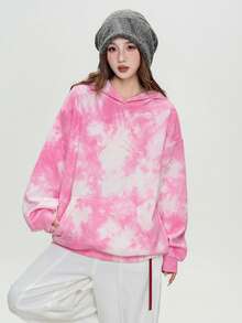 2025 Autumn/Winter Fashion European & American Tie-Dye Hooded Sweatshirt, Loose Casual Washed Top, Women Christmas Outfit - 1A64 Pink White - View 6