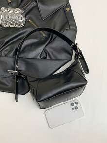 Túi xách da đeo vai có khóa kéo thiết kế theo phong cách Hipster cổ điển - màu đen - Xem 3