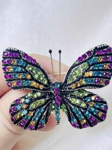 1 件复古宫廷风格水钻镶嵌合金蝴蝶胸针，动物昆虫翻领别针学校办公室配饰衬衫夹克珠宝万圣节衣服别针有趣可爱教师礼物服装配饰包饰圣诞节 - 彩色 - 查看 12
