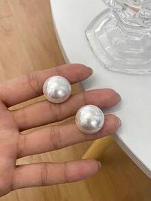 2 bông tai ngọc trai cỡ lớn, bông tai đính ngọc trai giả phóng đại dành cho nữ - trắng - Xem 5