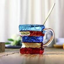1pc 3D Book Coffee Cup, Stacked Book Glass Mug For Coffee, Tea, Milk And Hot Drinks, Artistic Literary Design Mug For Readers, Writers, And Book Lovers, Unique Creative Desk Cup For Office, Home, Study Room And Library Use, Transparent Heat-Resistant Glass Coffee Mug With Handle, Perfect Gift For Bookworms, Students, Teachers - Multicolor - View 5