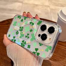 Funda Premium Rígida con Tréboles de la Suerte y Brillantes Estrellas, Diseñada para Ser Transparente y a Prueba de Golpes, con un Anillo Magnético que Permite Carga Inalámbrica, Compatible con Varios Modelos de  Incluyendo 17, 16, 15, 14, 13, 12, 39, X - Multicolor - Ver 4