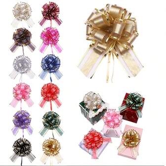 12 piezas de lazos de cinta para envolver regalos, lazos de cinta grandes de 6 pulgadas para cestas de regalo, decoración de botellas de vino, cinta de satén y pompones para decoración de bodas, fiestas y cumpleaños