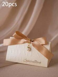 20pcs-Paper Gift Box, Premium Wedding Favor Boxes, Wedding Candy Box, Handheld Candy Gift Boxes, Exquisite European-Style Triangular Pearl Floral Design, Perfect For Mother's Day, Wedding, Birthdays, Anniversaries, And Holiday Parties Gift Packaging For Jewelry, Muffins, Candles - Multicolor - View 9