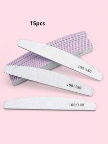 5/15/25件套指甲锉，100/180目指甲锉和抛光块，专业双面砂纸美甲工具，适用于亚克力指甲