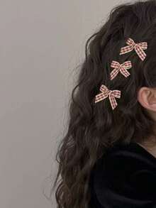 3/6pcs Burgundy Plaid Bow Hair Clips, Cute Bangs Side Alligator Clips And Hair Pins, Suitable For Casual, Party And Special Occasions, Elegant Style Hair Clips, Valentine's Day Exclusive Hair Accessories, Sweet Style Hair Clips, Women Hair Clips, Durable Hair Clips, Grip Clips, Decorative Hair Clips, Multi-Pack Hair Clips, Fashion Enthusiasts, Women Hair Accessories