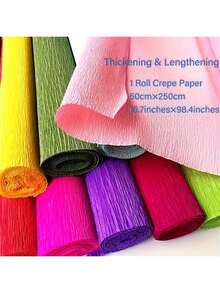 1卷加厚加长花艺皱纹纸，彩色加厚整卷皱纹纸，10根绿色花艺铁丝，适用于制作花朵、折纸和派对装饰，婚礼和派对手工花束材料 - 工艺用品 - 彩色 - 查看 5