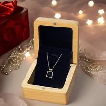 Beech Wood Square Necklace Case Holder Box Necklace Gift Box For Her Small Pendant Box Jewelry Gift Boxes For Necklaces Men Women Necklaces Gift Box ,Cajitas Para Joyeria(Black Black Velvet Lined) ﻿,Beechwood - 山毛櫸木 - 查看 6