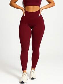 Set Of 2 High-Waisted Leggings With No Transparency - 1 Gray + 1 Wine - View 6