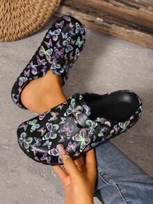 Fashionable Summer Women Hollow Sandals, Colorful Butterfly Pattern, With Comfortable Thick Soles - Lightweight, Chic All-Weather Wear Style, Easy Slip-On Garden Shoes With Soft Insoles And Adjustable Straps, Suitable For Daily, Work Or Leisure Activities. - 彩色 - 查看 3