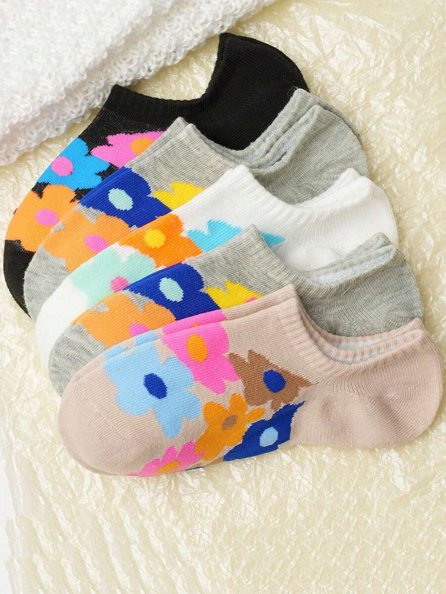 4双装女士可爱碎花浅口防滑透气船袜，春秋季