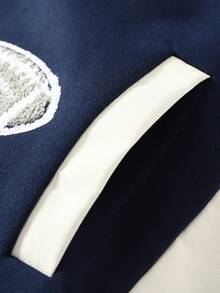 Vintage American Style Star Embroidered Baseball Jacket For Men, Loose Fit Streetwear Contrast Color Letter Print Jacket, Autumn/Winter - Blue and White - View 6