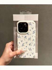 Flower 1pc TPU Material Elegant Blue Floral Full Screen Pattern Phone Case Compatible With IPhone 11/12/13/14/15/16/17 - White - View 3