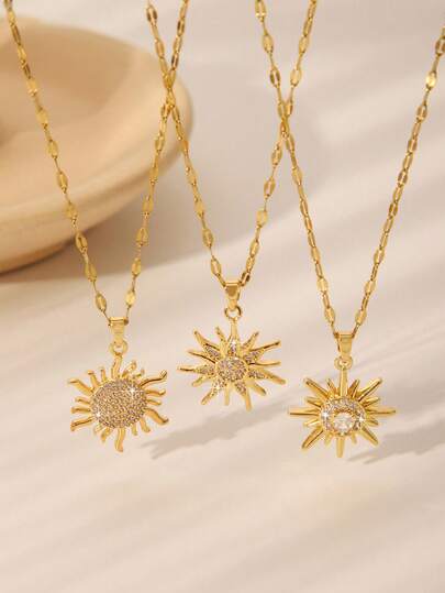  1 pièce Collier plaqué or en acier inoxydable avec strass en forme de tournesol. Convient pour les femmes pour un port quotidien, des réunions, des rendez-vous, des fêtes et des festivals