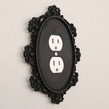 1个复古椭圆形雕花灯开关面板，哥特式艺术装饰墙控面板，家居暗色调照明墙面配件，附带螺丝，无需电源 - 黑色 - 查看 7