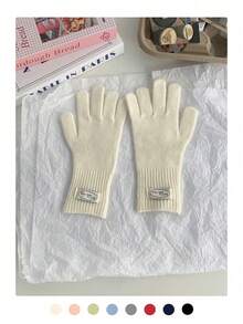 Guantes sin dedos de lana gruesos y largos de unicolor minimalista, forrados de pelusa, cálidos y a prueba de viento para ciclismo y actividades al aire libre, guantes de punto de color caramelo para pantalla táctil, cálidos y versátiles guantes sin dedos de punto largos para mujer en otoño/invierno