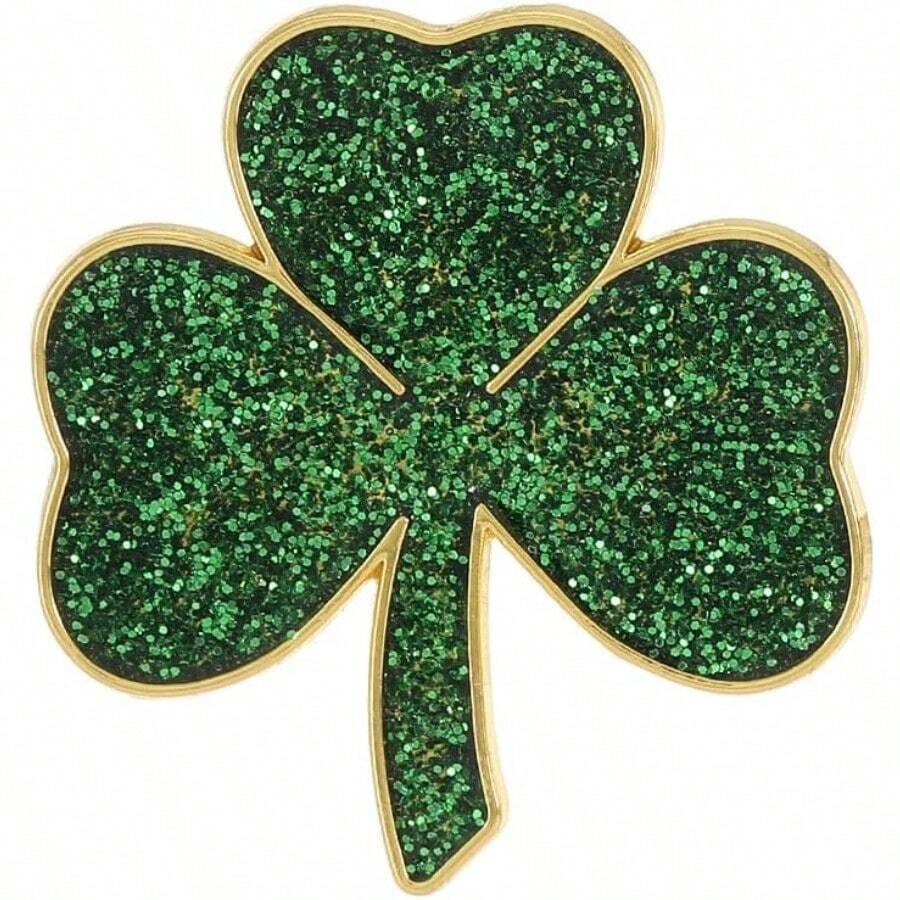 Four-Leaf Clover Rhinestone Brooch Shiny Lucky Leaf Shamrock Pin Brooch For Women Shirt Collar Clothing Accessories Good Luck Jewelry St. Patrick Day Decorations - D - Xem 1