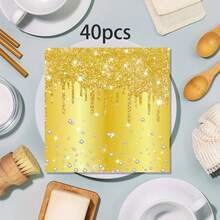 20 Stücke/40 Stücke/60 Stücke/100 Stücke Goldene "Happy Birthday" Servietten, Party Zubehör, Goldene Diamant Thema Papier Dekorationen, Glitzer Erwachsenen Hochzeitsparty, Mode Papier Servietten, Goldene Diamant Thema Papier Erwachsene Einweg Mittagsservietten für Geburtstag Hochzeit Braut Geschenk - Gold - Übersicht 11