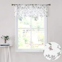 Tollpiz Sheer Floral Curtain Valance Grey Flower Butterfly Printed Bedroom Curtain Valances Rod Pocket Voile Faux Linen Window Valance Curtains For Living Room, 54 X 16 Inches Long, Set Of 1 Panel,54inchWx16inchL(Packof1),Grey - 灰色 - 查看 1