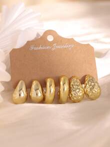 6-18pcs Gold Tone Fashion Earrings Set, Stylish & Elegant, Suitable For Daily, Party, And Occasion Wear - Multicolor - View 3