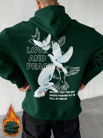 Herren lässige, weite Kapuzenjacke mit Brusttasche, mit Tauben-Element, wärmende Thermofütterung, Streetstyle für Herbst/Winter