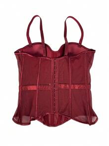 Áo hai dây lưới hở lưng kiểu corset màu trơn dành cho nữ, có kèm áo ngực, thích hợp cho mùa thu/đông, nội y thường ngày. - Màu Đỏ Sâu - Xem 7