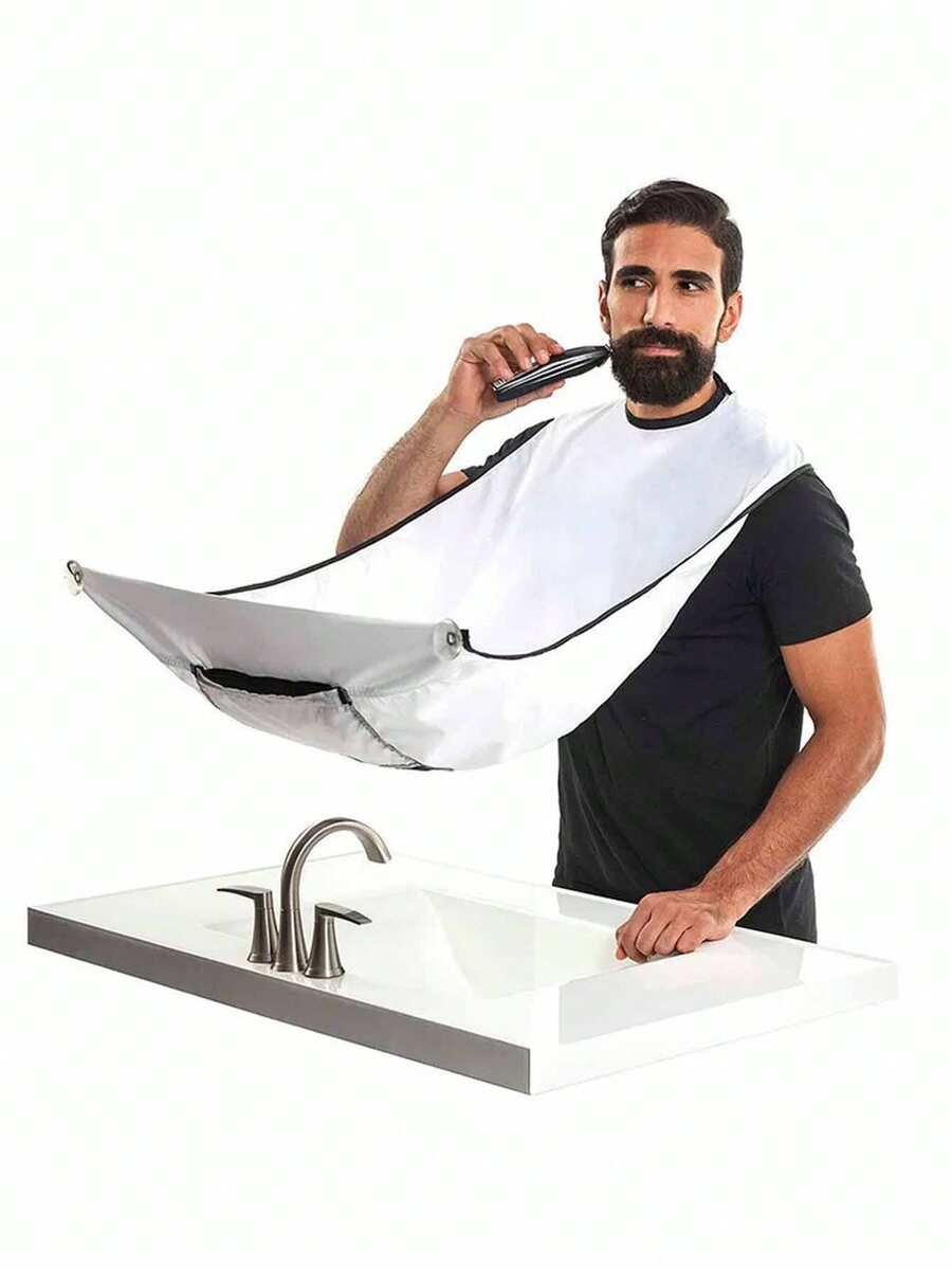 2件装男士胡须剃须围裙 - 黑色涤纶毛发收集围裙 - 耐用清洁围兜，适用于理发师和剃刀 - 易于清洁且牢固固定