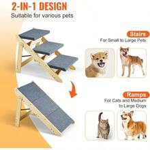 Wood Pet Stairs/Pet Steps 2-In-1 Foldable Wooden Dog Stair For Beds Sofa And Cars Dog Stairs And Ramp With 4 Steps For Small Medium Large Pet Up To 150 Lbs - 3步 - 查看 3