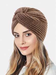1件装女士秋冬针织交叉扭结帽，头巾帽，适合日常佩戴 - 多色 - 查看 7