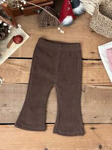 INS Baby Girls' Basic Solid Brown Soft Flare Pants, All Season - Brown - View 4