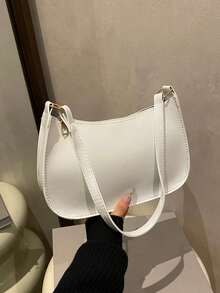 2025 Spring/Summer New Fashion Simple Shoulder Bag For Women, Casual Commuter Underarm Bag, White Solid Color Handbag, Suitable For Daily Use, Dating, Gifts For Ladies, Teens, College Students, And Office Workers - White - View 7