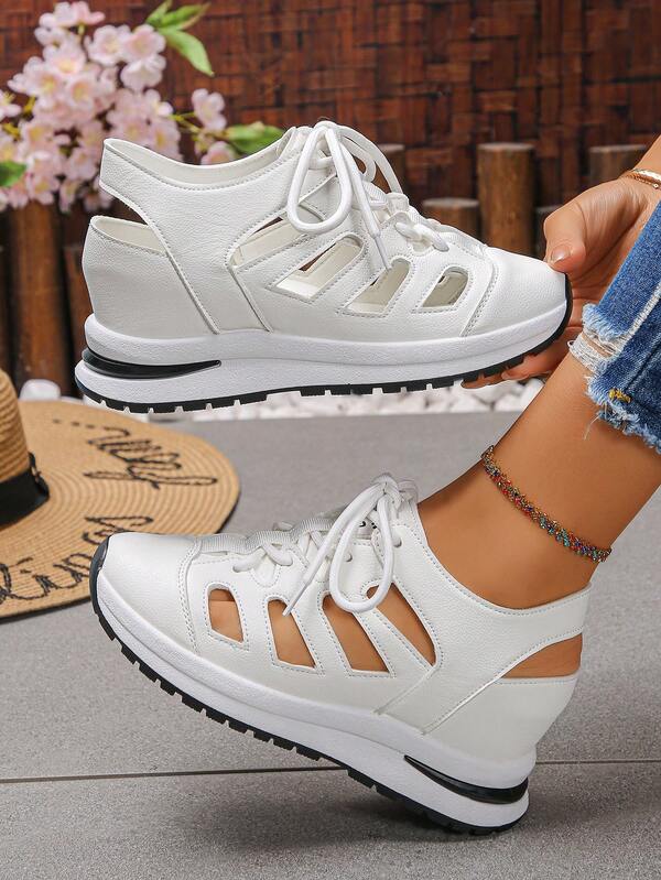 (For Wide/Thick Feet, Buy One Size Up) Women's Platform Wedge Sandals, Fashion Roman Style Lace-Up Sandals, Casual Running Shoes, Hollow-Out Sandals, Essential For Women's Parties And Holidays, Colorblock Fashion Sandals, Height Increasing Sandals