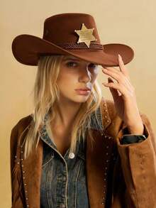 1 chiếc Mũ cao bồi miền Tây có huy hiệu có thể tháo rời dành cho cả nam và nữ, Mũ Panama vành rộng, Thích hợp cho các sự kiện theo chủ đề miền Tây, Tiệc tùng, Đính hôn, Hóa trang, Tốt nghiệp, Hóa trang, Lễ hội, Đám cưới, Sinh nhật, Lễ hội âm nhạc và Trang phục thường ngày - mũ đội đầu - Xem 5