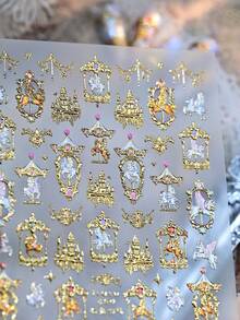 奢华金色神话骏马美甲贴纸，烫金美甲装饰美甲用品 - 金色 - 查看 2