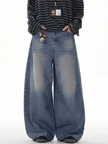 Vintage Washed Loose Relaxed Fit Elastic Waist Pants For Teenage Boys - Dusty Blue - View 2
