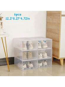 6 piezas Cajas de zapatos transparentes gruesas, fácil almacenamiento Estante de zapatos plegable de plástico a prueba de polvo y antioxidante de varias capas, adecuado para sala de estar, entrada, dormitorio, gabinete de zapatos frente a la puerta - Multicolor - Ver 8