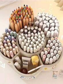 1pc Cartoon Children's Pen Holder, Plum Blossom Shaped Kids Bedroom Pen Organizer, Cartoon Sticker Rotating Pen Holder Storage Bucket, Cute Children's Desktop Plum Blossom Pen Holder (Sticker Style Randomly Sent) - Multicolor - View 4